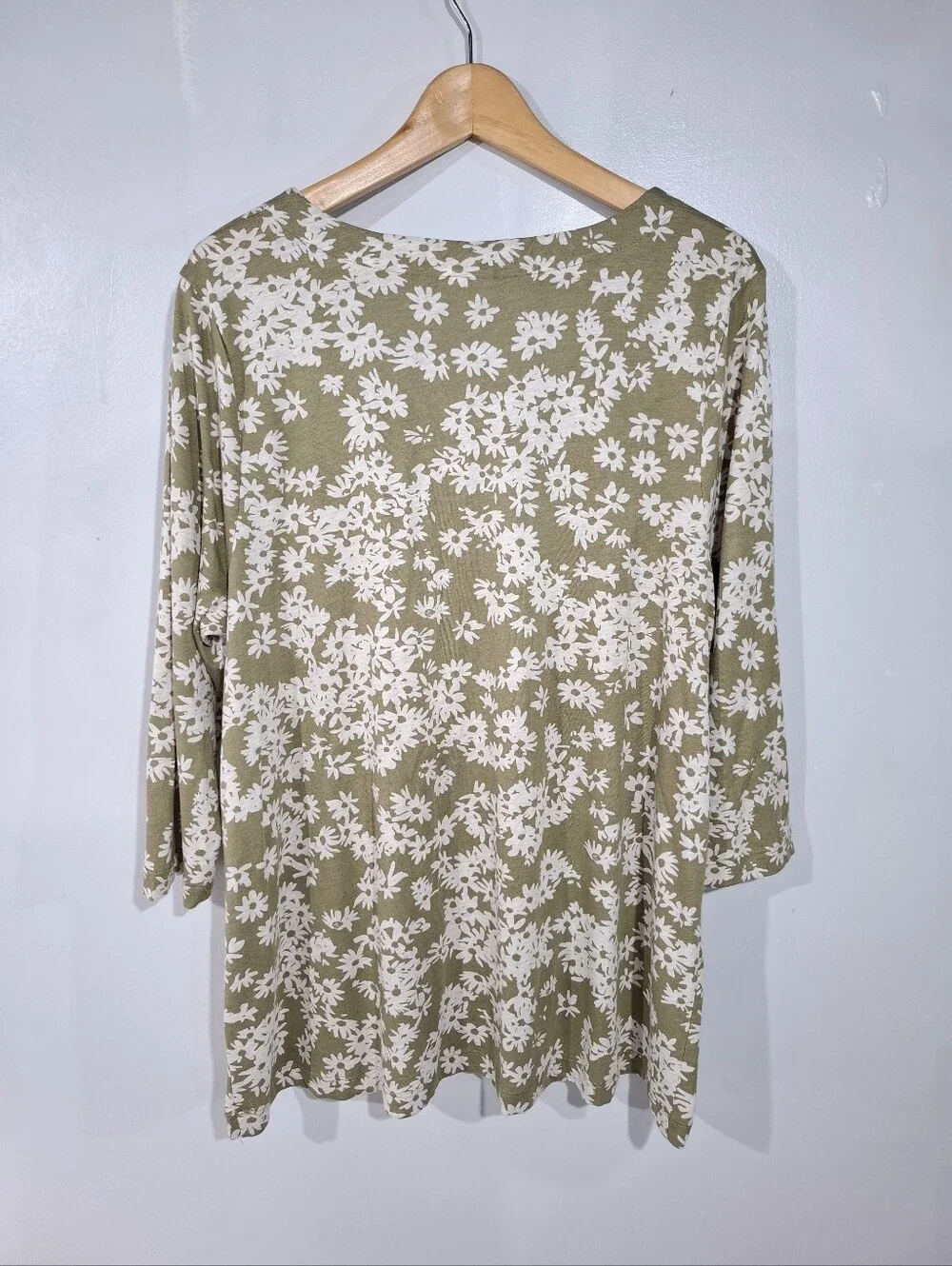 J.JILL Womens Olive Green Daisy Floral V-Neck Shirt Top 3/4 Sleeve XL NWT Ladies - Picture 5 of 12